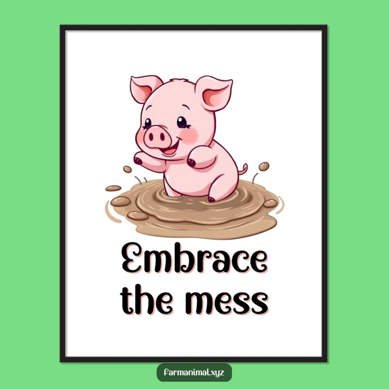 Funny Pig Mud Splash Poster: Joyful Art Print, Perfect Gift for Animal Lovers