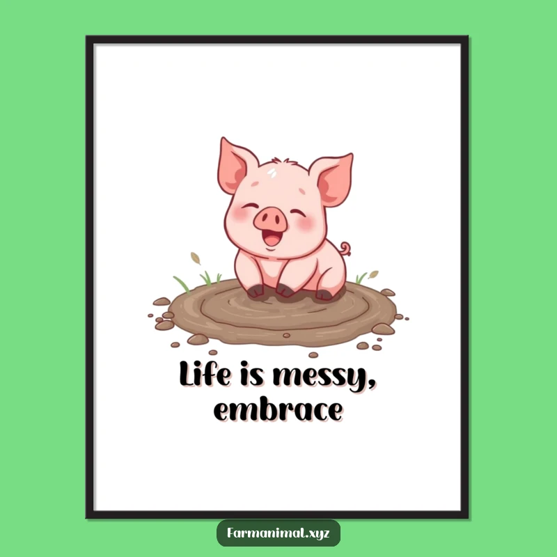 Funny Piglet Puddle Splash Poster - Joyful Farm Animal Wall Art, Perfect Gift