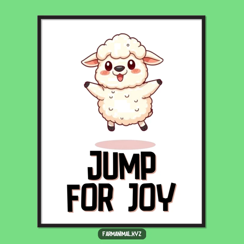 Funny Sheep Jump Poster: Fluffy Ewe's Leap Art - Adorable Wall Decor & Hilarious Funny Gift!