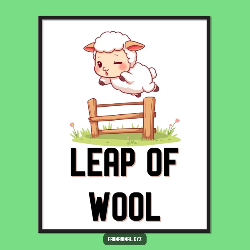 Funny Sheep Jumping Fence Poster: Determined Art - A Humorous Farm Wall Decor Gift