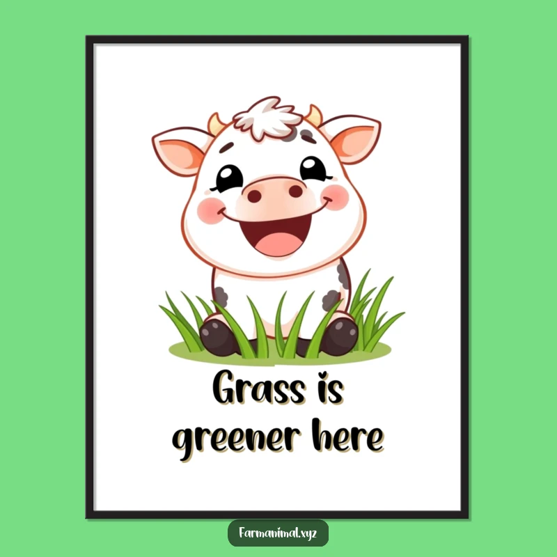 Funny Cow Grin Poster: Vibrant Farm Animal Wall Art, Hilarious Grass Munching Decor, Funny Gift