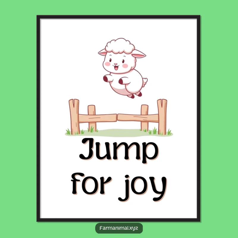 Funny Sheep Jumping Poster: Playful Ewe Fence Leap Wall Art Gift