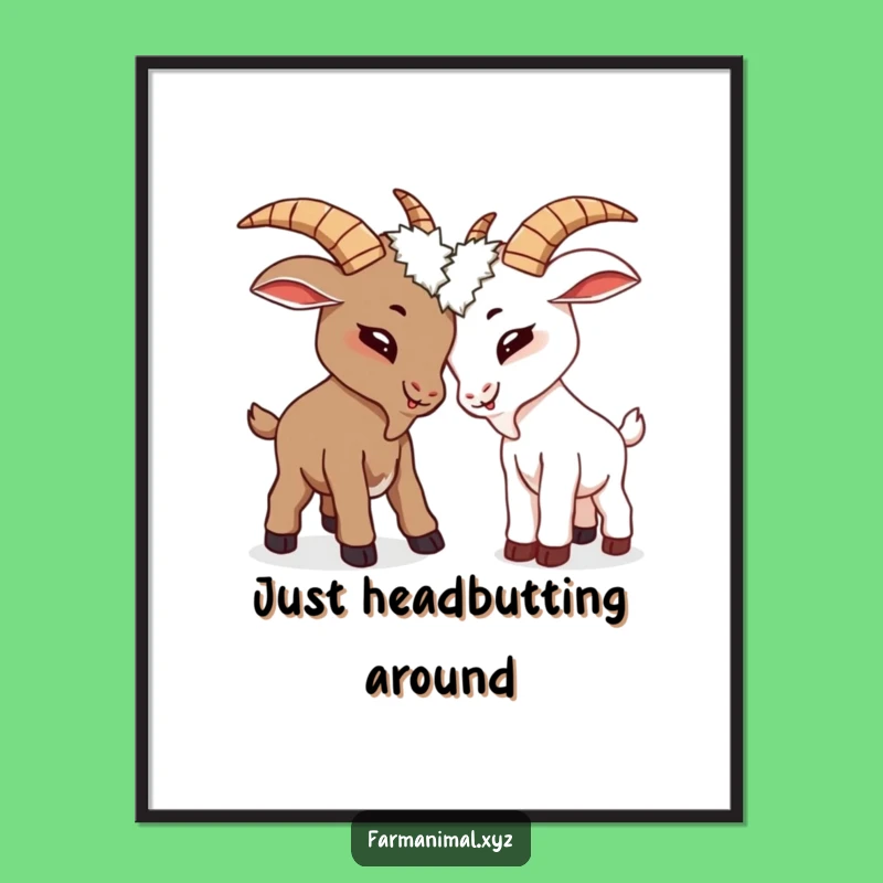 Funny Goat Headbutt Poster, Playful Farm Art, Whimsical Funny Gift