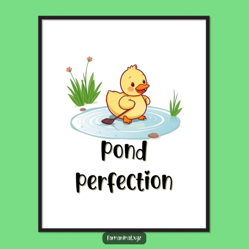 Funny Duckling Paddling Poster: Happy Pond Art - A Humorous Animal Wall Decor Gift