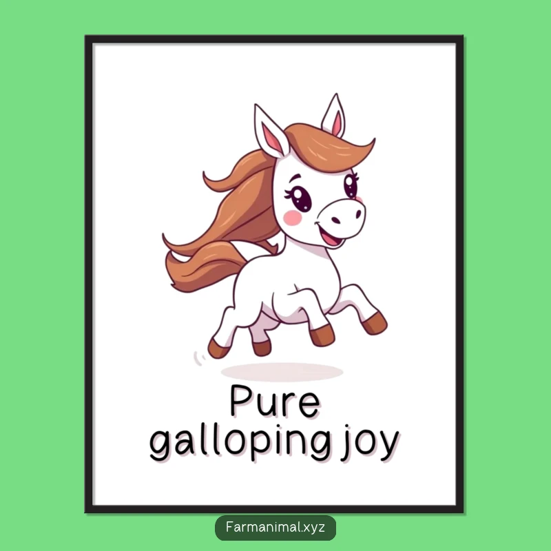 Funny Horse Poster: Energetic Galloping Joyful Equine Wall Art, Great Funny Gift Idea