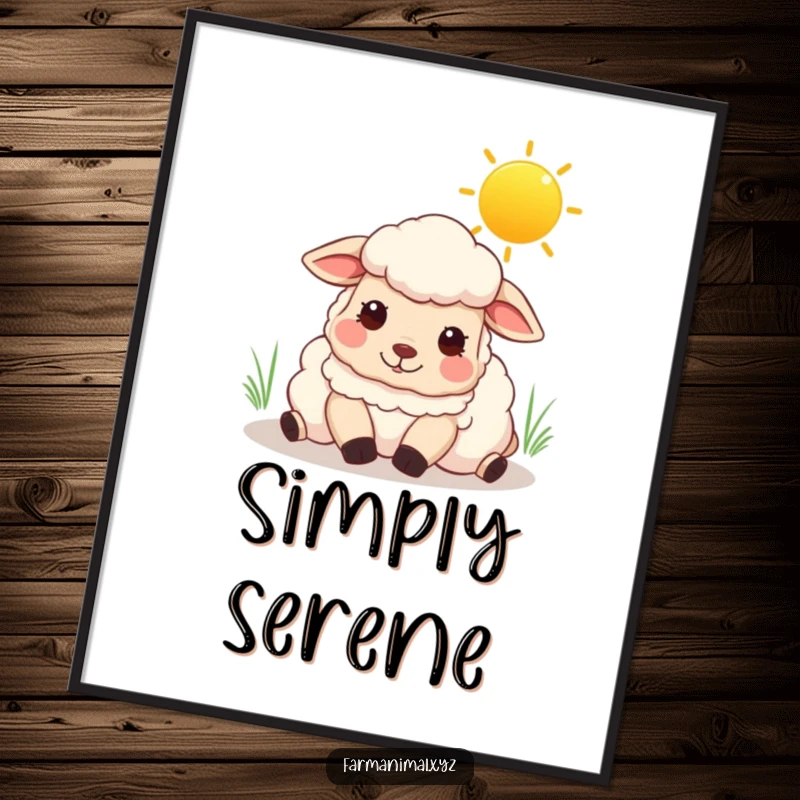 Funny sheep poster depicting a content sheep resting serenely under a vast, sunny sky.