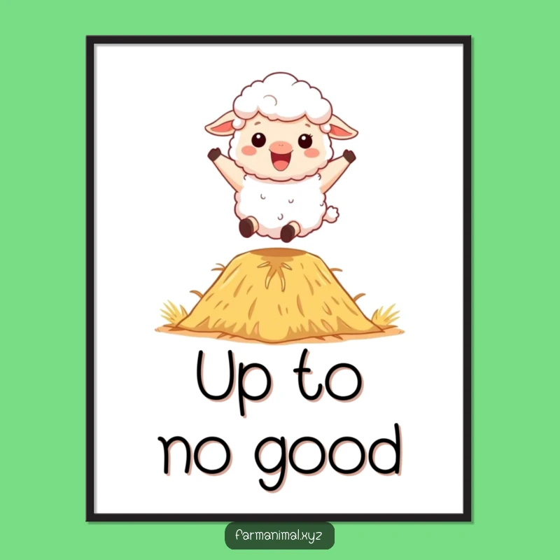 Funny Sheep Poster - Bouncing Haystack Fun, Fluffy Art, Charming Funny Gift
