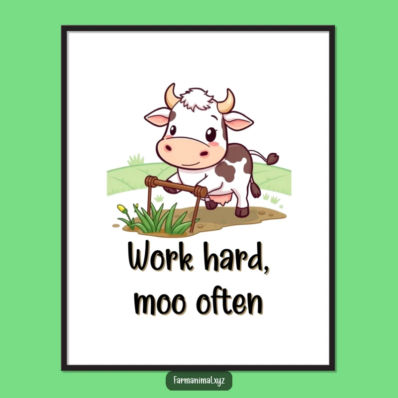 Funny Cow Plowing Poster: Hilarious Farm Art for a Motivated Space
