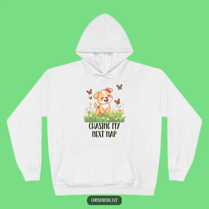 Funny Dog Butterfly Chase Hoodie, Cozy Happy Pup Sweatshirt, Great Funny Gift