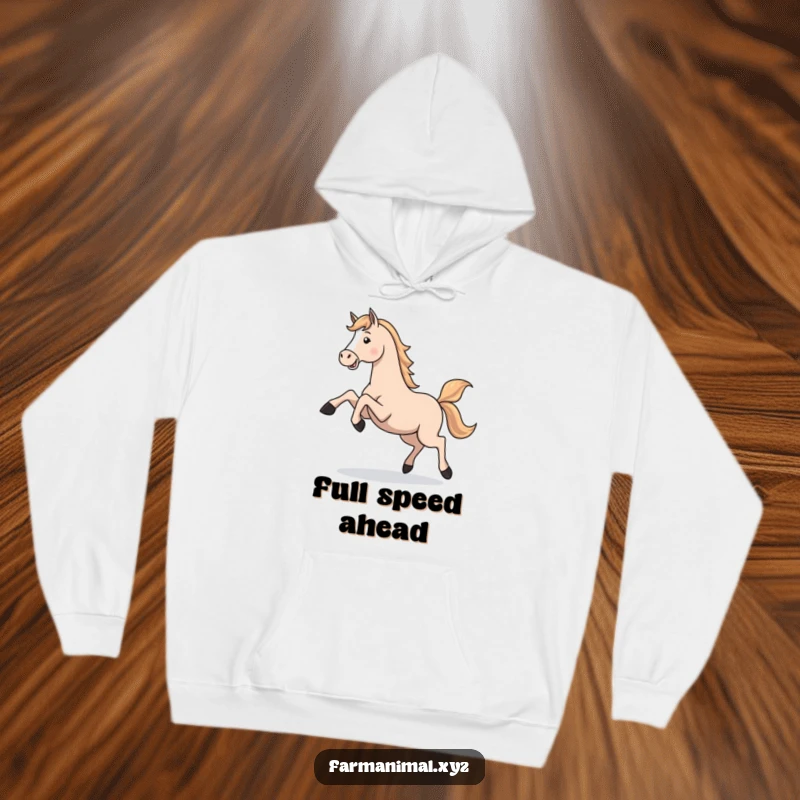 Funny Horse Gallop Hoodie: A playful horse kicking its legs high in a gallop, perfect for staying warm and comfortable.