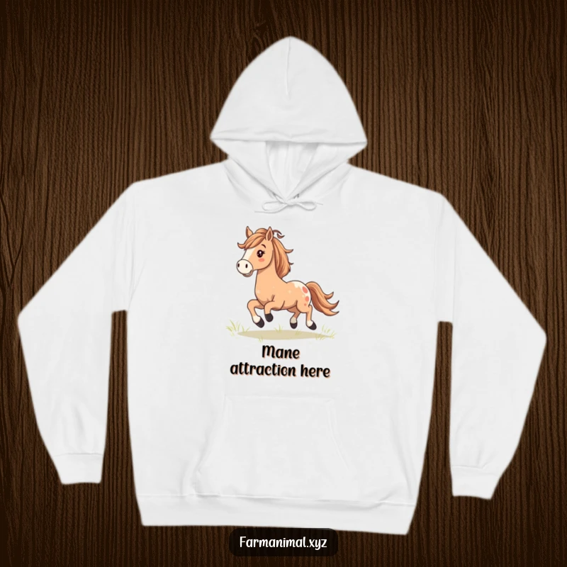 Happy Horse Galloping Hoodie, a horse gallops gracefully with its mane flowing in the wind, a symbol of freedom.