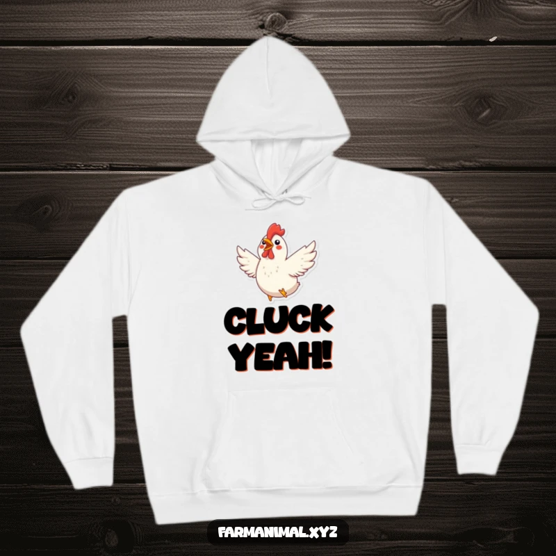 Funny Chicken Hoodie: An excited chicken flaps its wings energetically, bringing a cozy and cheerful farm vibe.