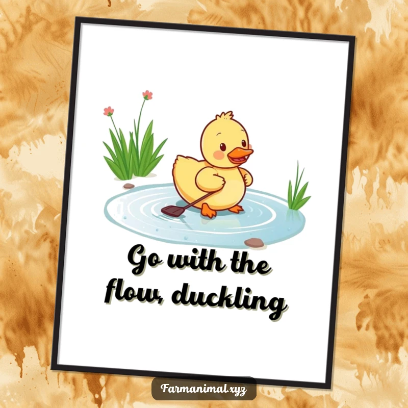 Funny Free Printable Duckling Wall Art: A happy duckling paddling energetically, adding a cheerful and humorous aquatic theme.