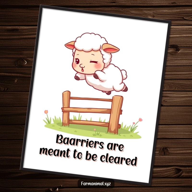 Funny Free Printable Sheep Wall Art: A sheep jumping over a fence, adding a dynamic and humorous touch to your decor.