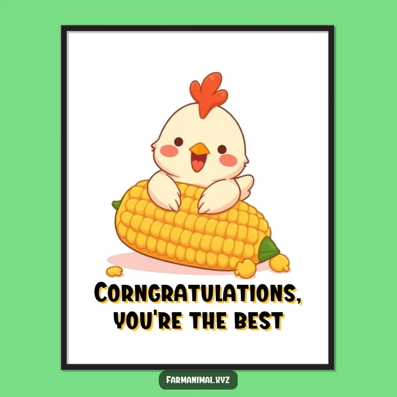 Free Printable Wall Art: Funny Chicken & Corn, Cheerful Downloadable Decor