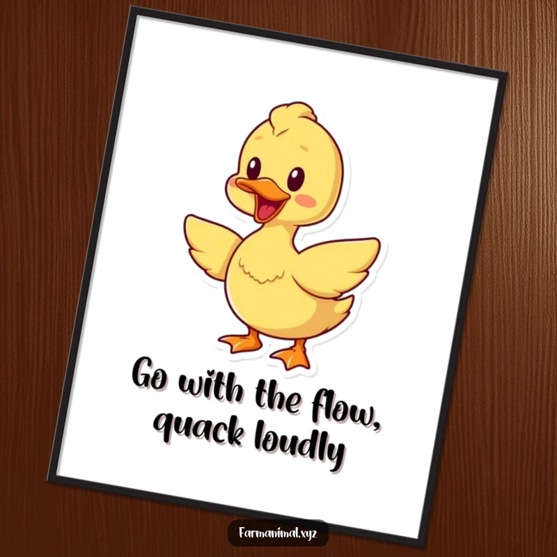Funny Free Printable Wall Art: A cheerful duck is captured mid-quack, wings flapping with happy energy.