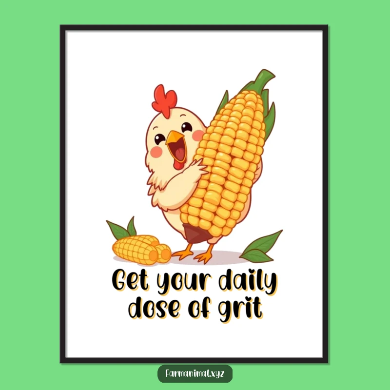 Funny Free Printable Wall Art: Chicken's Corn Feast for Quirky Downloadable Decor