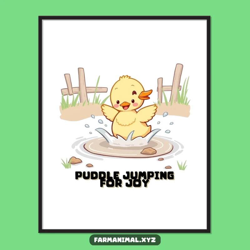 Funny Free Printable Wall Art: Duckling Splashing Puddle, Cute Downloadable Decor