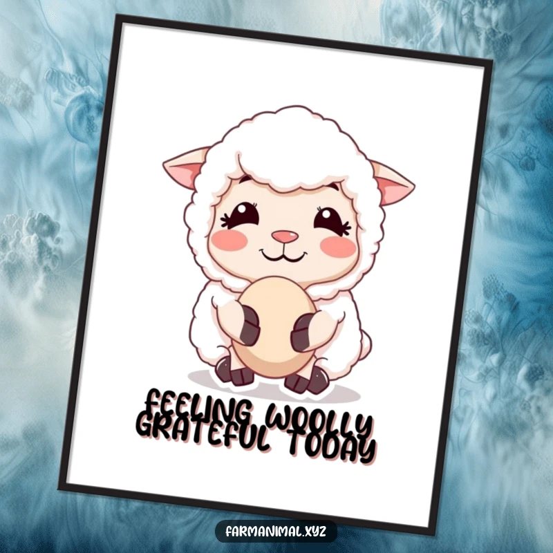 Funny Free Printable Wall Art: A sheep with a peaceful smile, contentedly chewing cud, bringing calm vibes.