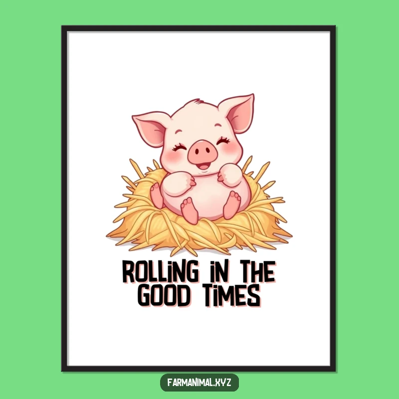 Funny Free Printable Wall Art: Piglet Rolling in Straw, Cozy Downloadable Farm Decor