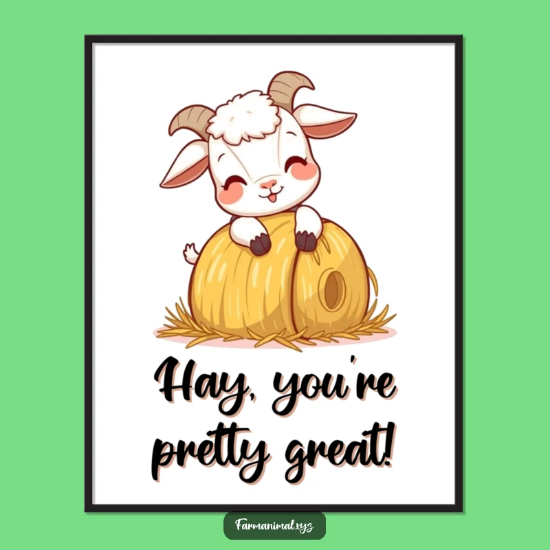 Funny Free Printable Wall Art: Goat Headbutting Hay Bale, Quirky Farm Decor Downloadable Art Gift