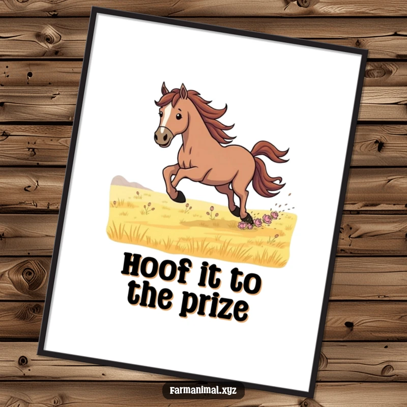 Funny Free Printable Wall Art: A powerful horse with its mane flowing, galloping at full speed across an open, sun-drenched field.