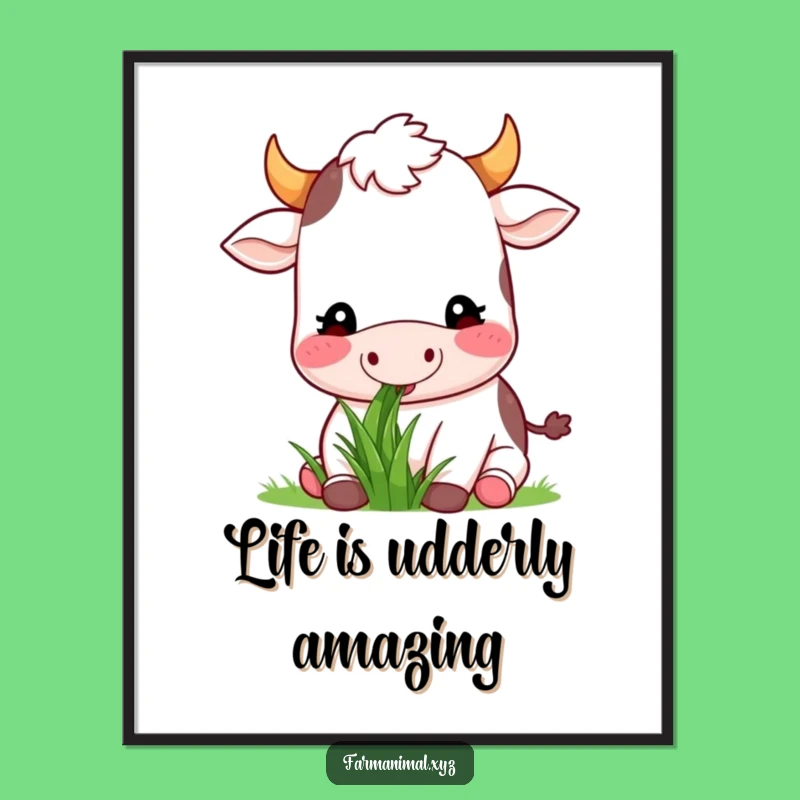 Free Printable Wall Art: Content Cow Grazing - Funny Farm Animal Decor Download!