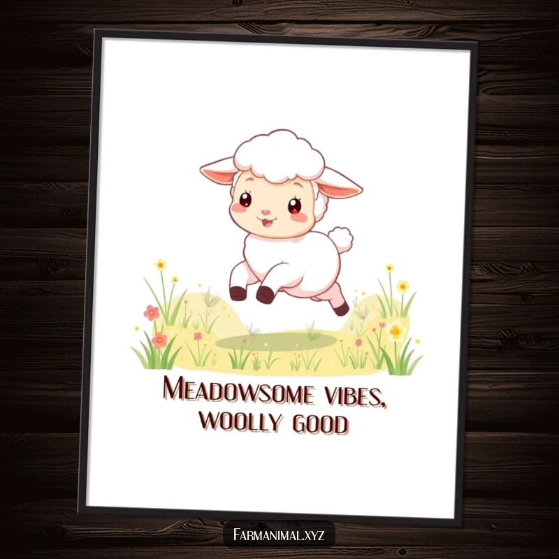 Free printable wall art of a playful lamb skipping through a sunny meadow, a charming and cheerful artwork.