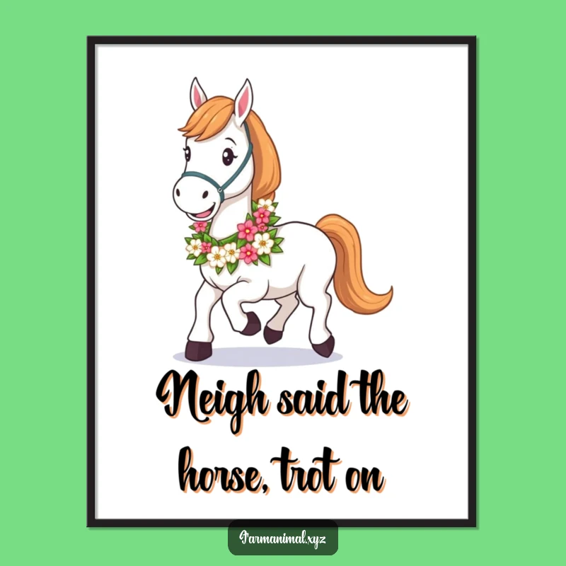 Free Printable Wall Art: Happy Horse Floral Garland, Funny Downloadable Art for Home