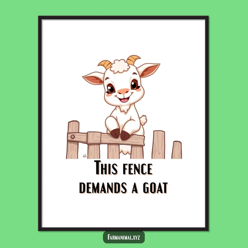 Free Printable Wall Art Funny Goat Fence Climber - Downloadable Humorous Art Gift