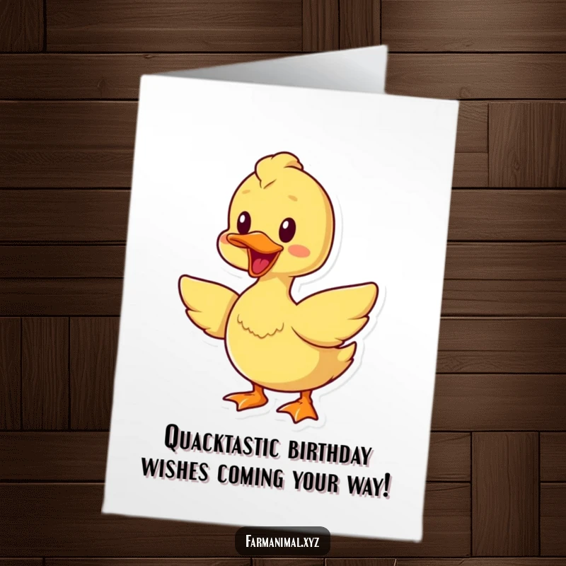 Funny Free Printable Birthday Card: A cheerful duck quacks loudly, flapping its wings with excitement.