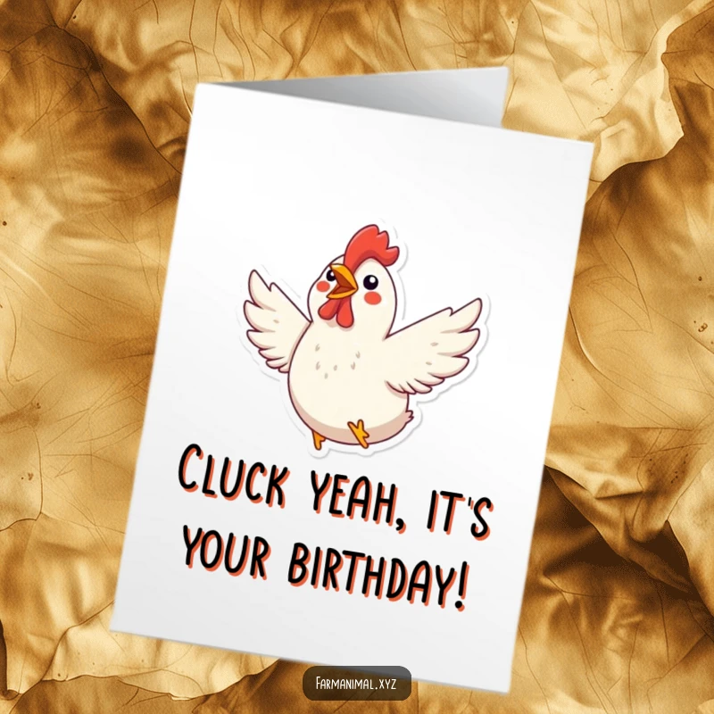 Funny Free Printable Birthday Card: A chicken flapping its wings with pure excitement, a joyous and energetic birthday wish.