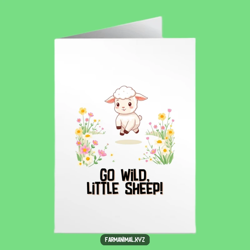 Free Printable Birthday Card: Funny Lamb Flower Field - Downloadable Sheep Greeting