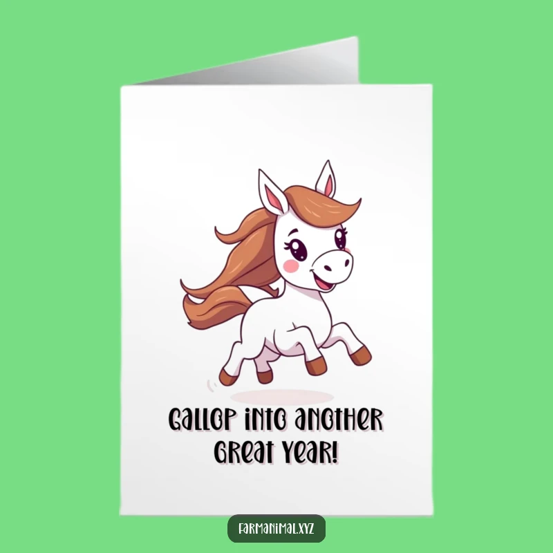 Free Printable Horse Birthday Card: Energetic Gallop Funny Downloadable Gift for Him or Her