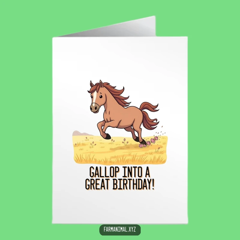 Free Printable Horse Birthday Card: Galloping Field Horse Greeting Card Download