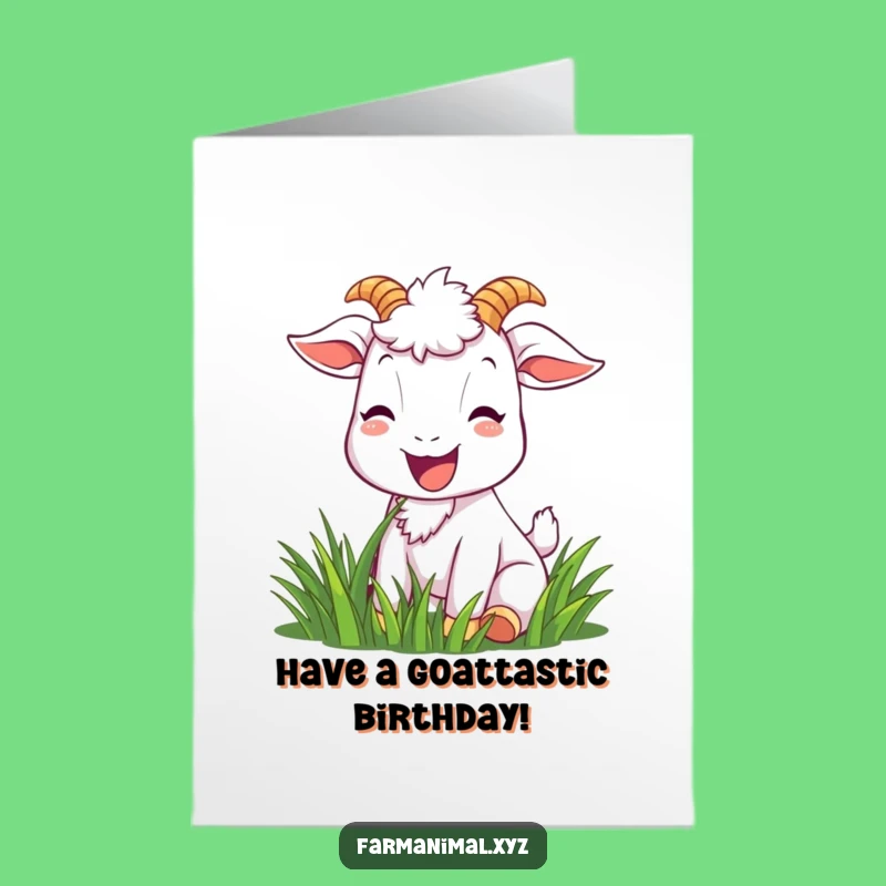 Free Printable Birthday Card: Happy Goat Chewing, Funny Downloadable Gift for Joyful Wishes