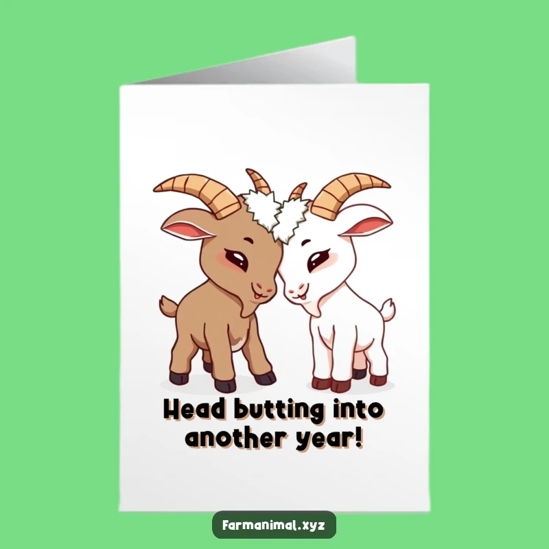 Free Printable Funny Goat Birthday Card: Playful Goats Headbutt Birthday Greeting Downloadable Gift