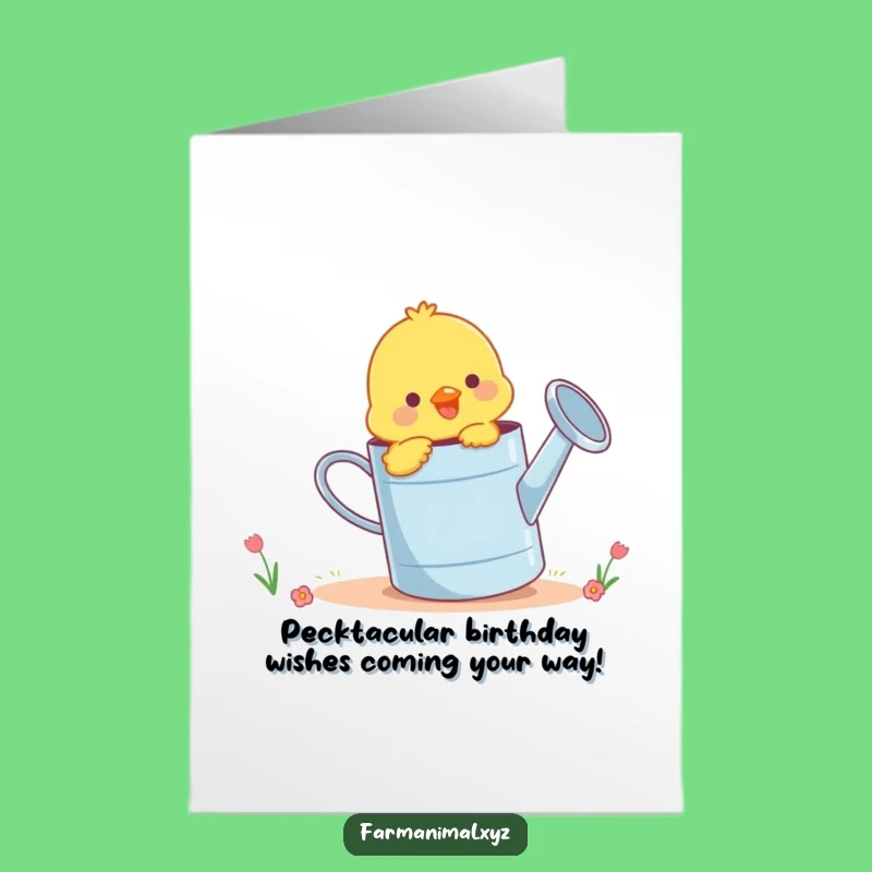 Free Printable Birthday Card: Funny Chick Pecking Watering Can, Unique Downloadable Gift