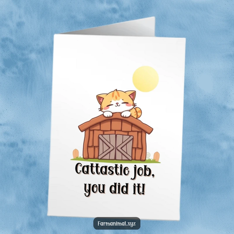 Funny Free Printable Congrats Card: A happy cat enjoying a peaceful nap on a warm barn roof.