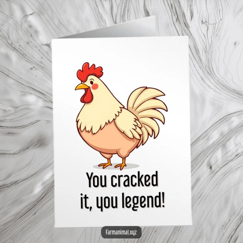 Funny Free Printable Congrats Card: A jubilant rooster crows with chest out, celebrating an achievement with infectious, loud humor.