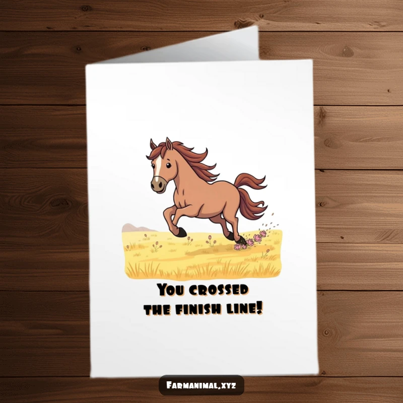 Funny Free Printable Congratulations Card: A majestic horse galloping powerfully across a wide field, symbolizing the triumph of reaching a goal.