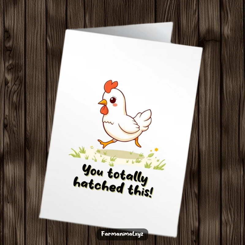 Funny Free Printable Congratulations Card: Kawaii chicken gallops joyfully, celebrating achievements with energy and glee.