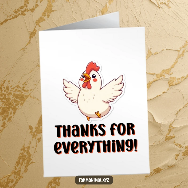 Funny Free Printable Thank You Card: An excited chicken flapping its wings, a fun way to say thank you.