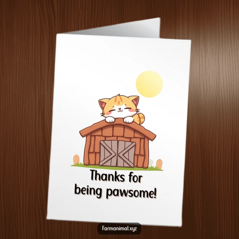 Funny Free Printable Thank You Card: A smiling cat peacefully napping on a warm, sunny barn roof.