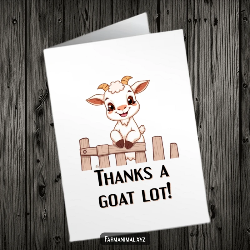 Funny Free Printable Thank You Card: A goat with a mischievous expression attempting to climb over a fence.
