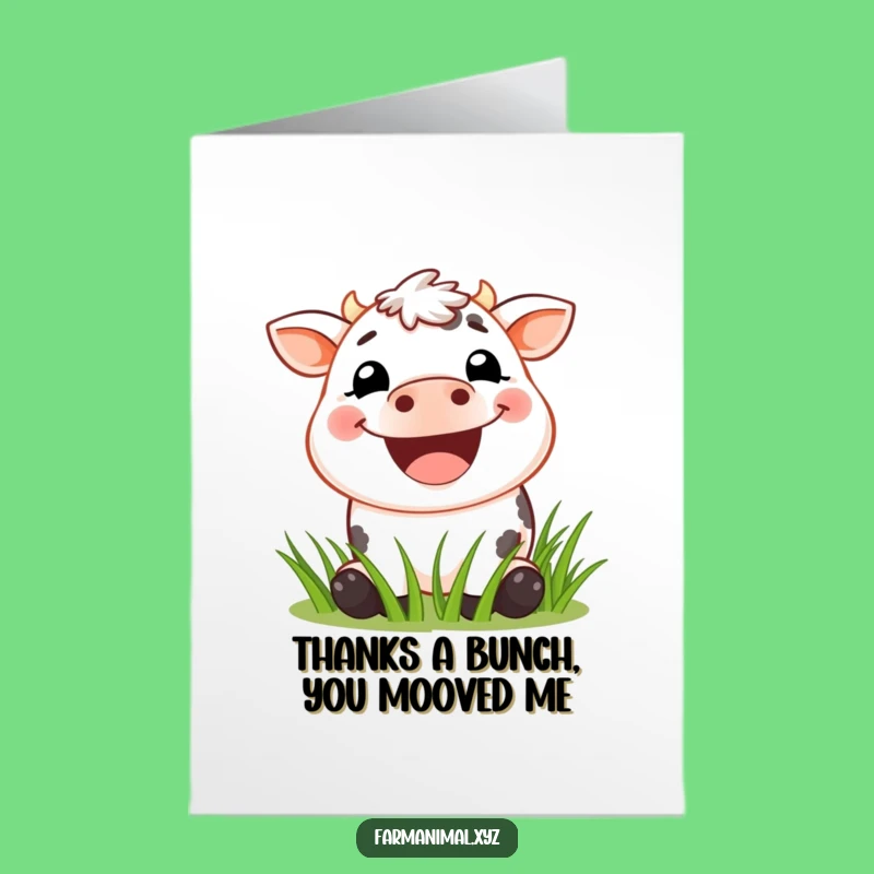 Free Printable Cow Thank You Card: Funny Grinning Cow Munching Grass Downloadable Gift