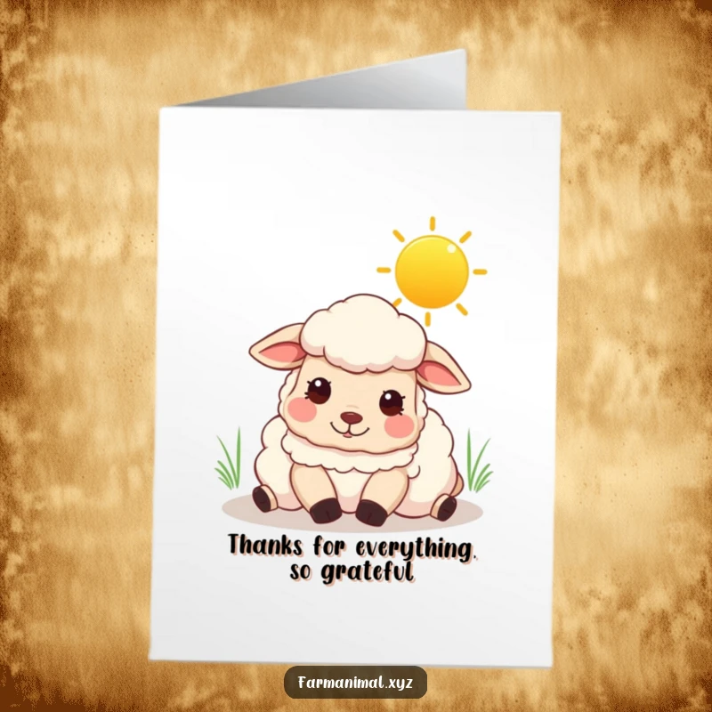 Funny Free Printable Sheep Thank You Card: Content sheep resting under a sunny sky, conveying gentle and peaceful thanks.
