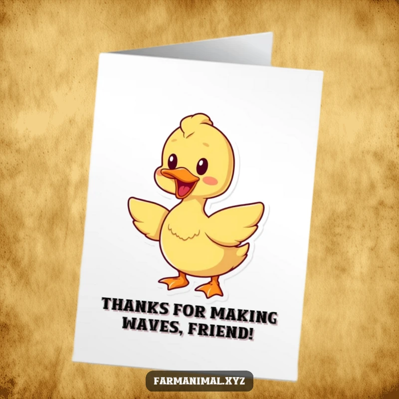 Funny Free Printable Thank You Card: A cheerful duck quacks and flaps its wings to say thanks.