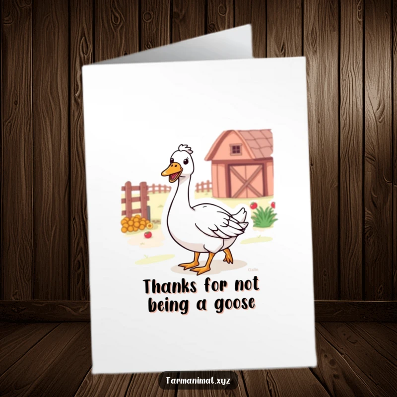 Funny Free Printable Thank You Card: A happy goose waddles through the farm, honking happily to express sincere thanks.