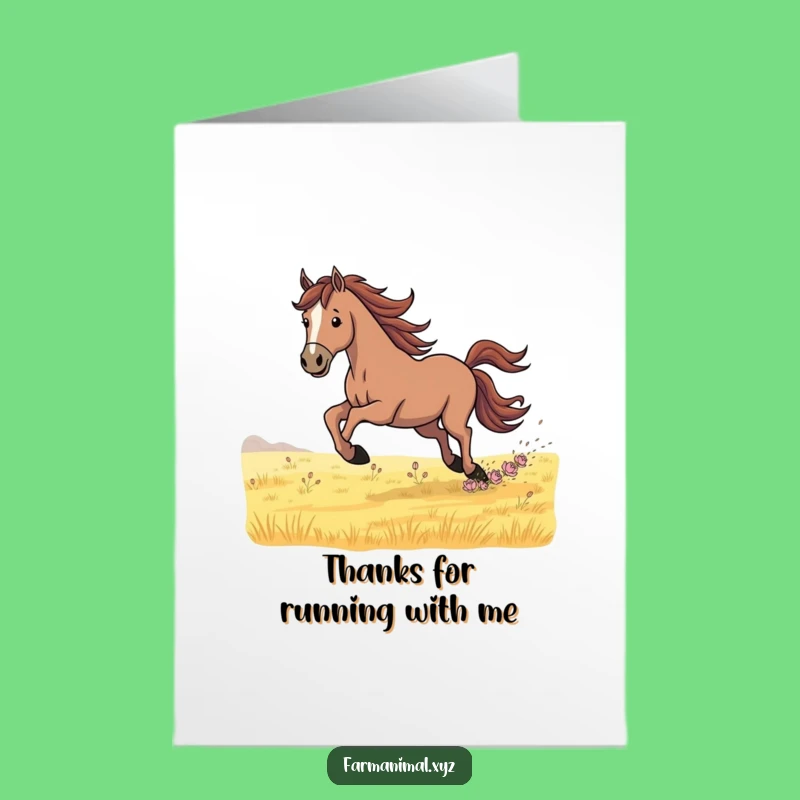 Free Printable Horse Thank You Card: Galloping Field Horse Greeting Card Download